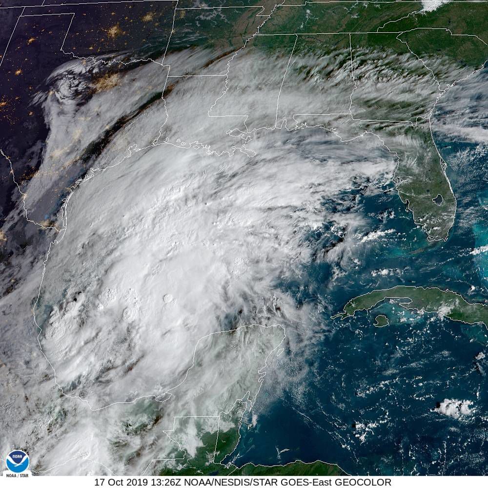 Gulf of Mexico tropical weather satellite 101719 7am color